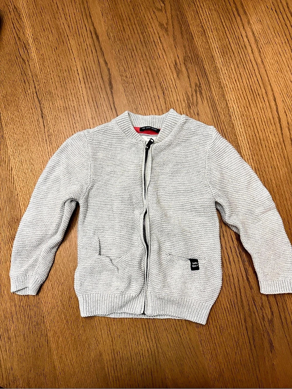 ZARA Baby Boy Knitwear Zip Cardigan Gray & Red Boys Size 3-4 Years